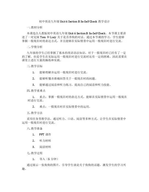 初中英语九年级 Unit 6 Section B 3a-Self Check教学设计