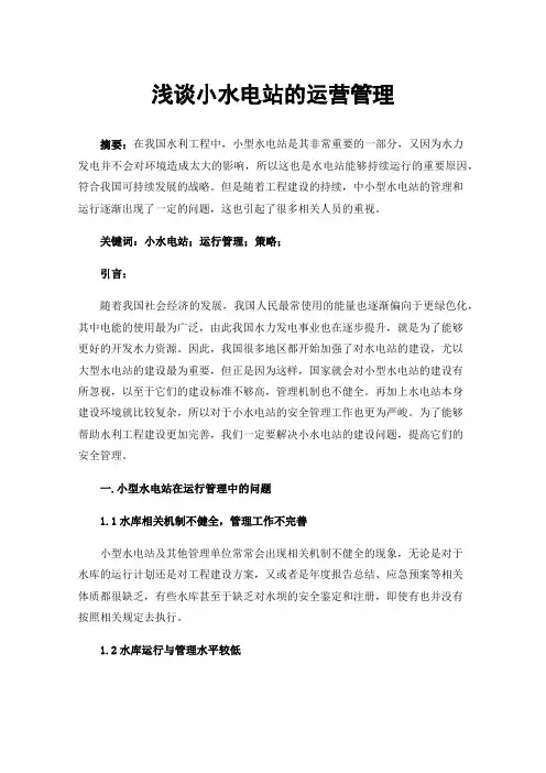 浅谈小水电站的运营管理