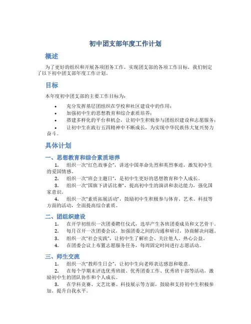 初中团支部年度工作计划