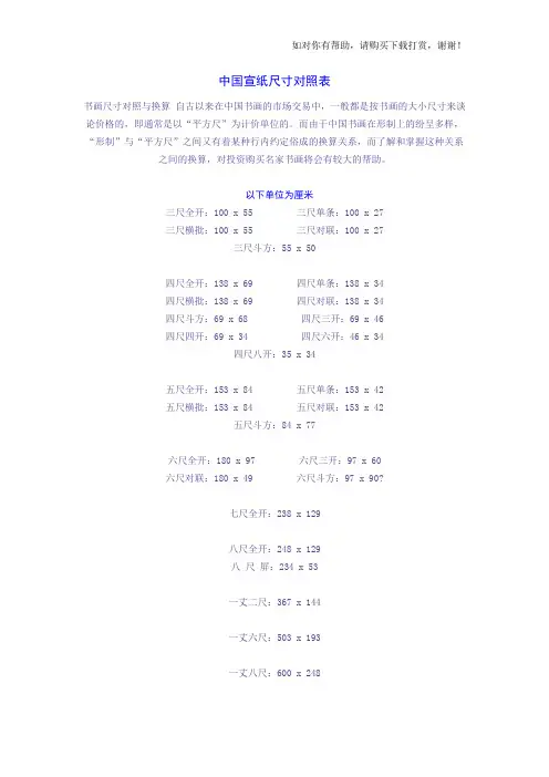 宣纸尺寸对照表及书法创作常用知识.doc