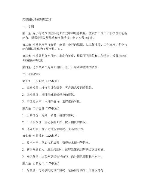 汽修团队考核制度范本