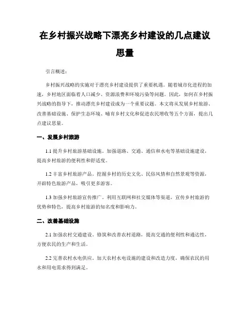 在乡村振兴战略下美丽乡村建设的几点建议思考