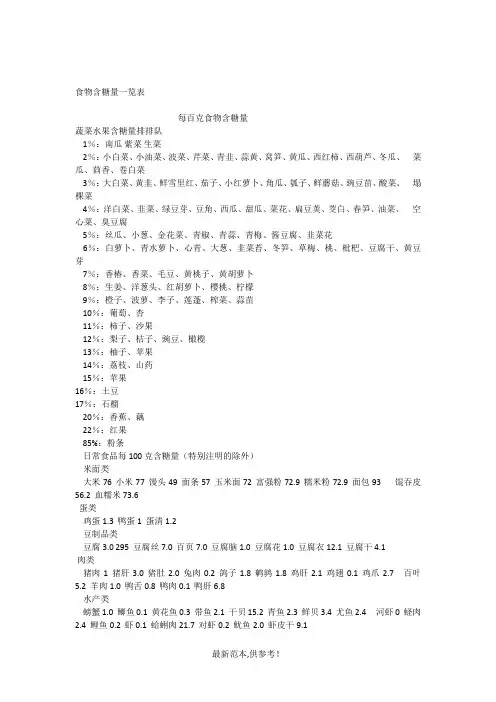 食物含糖量一览表