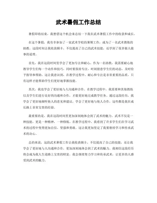武术暑假工作总结