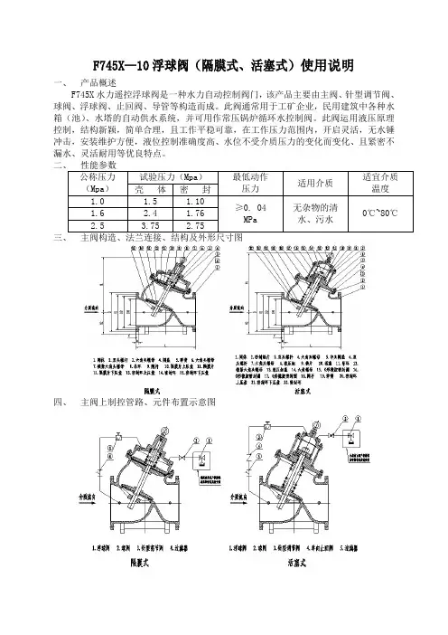 F745X—10浮球阀(隔膜式、活塞式)使用说明