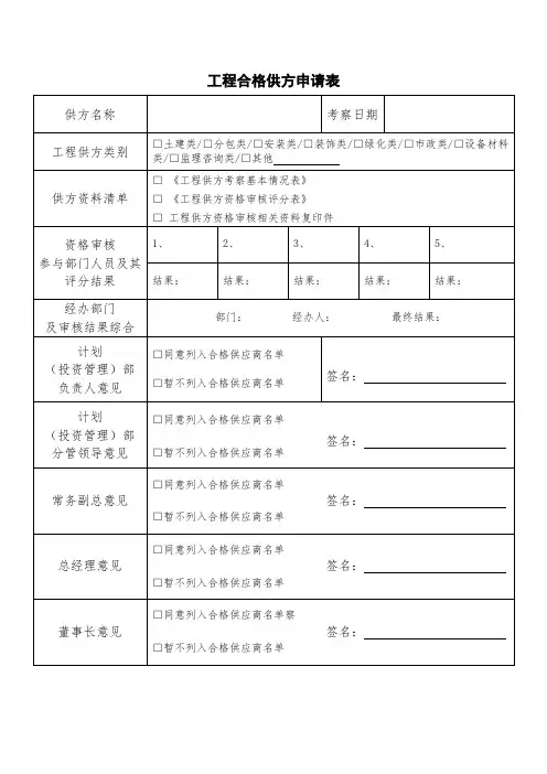 工程合格供方申请表