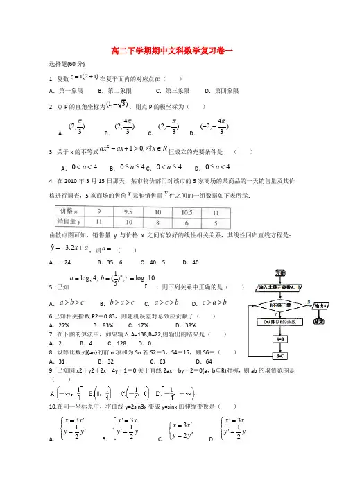 福建省晋江市季延中学高二数学下学期期中复习试题1 文(无答案)