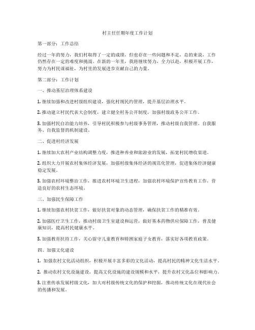 村主任任期年度工作计划