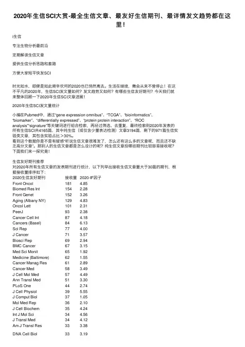 2020年生信SCI大赏-最全生信文章、最友好生信期刊、最详情发文趋势都在这里！