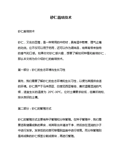 砂仁栽培技术