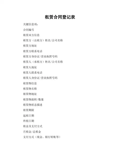 租赁合同登记表
