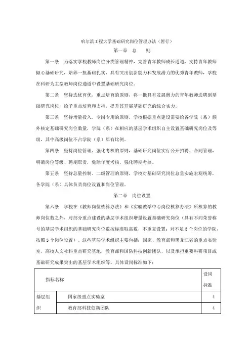 哈尔滨工程大学基础研究岗位管理办法