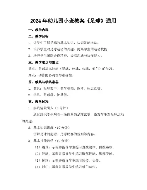 2024年幼儿园小班教案《足球》通用