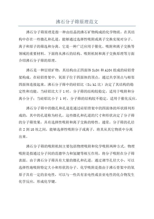 沸石分子筛原理范文