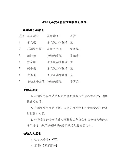 特种设备安全定期检验记录表
