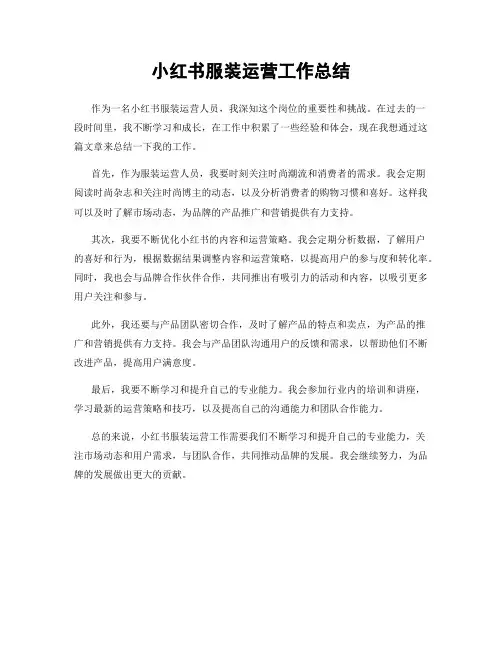 小红书服装运营工作总结