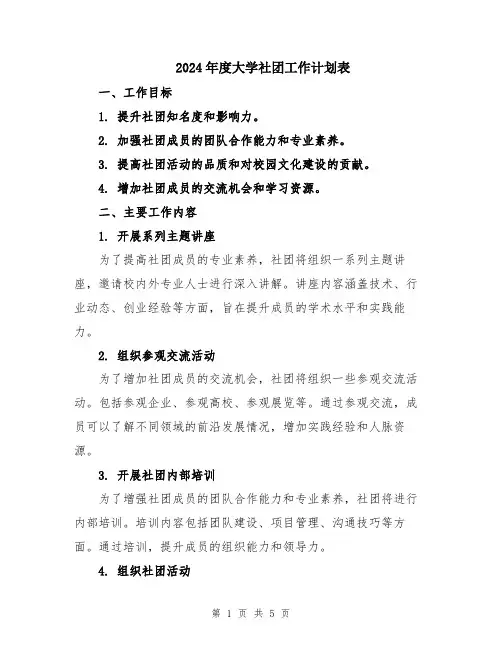 2024年度大学社团工作计划表