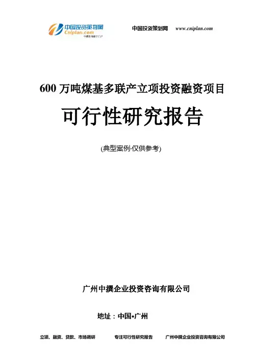600万吨煤基多联产融资投资立项项目可行性研究报告(中撰咨询)