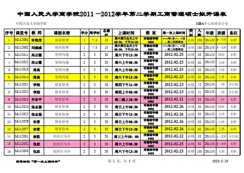人民大学MBA_2011-2012学年第二学期课程表