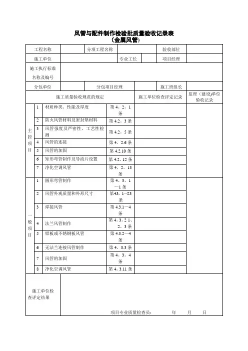 通风及空调工程检验批质量验收记录表【范本模板】