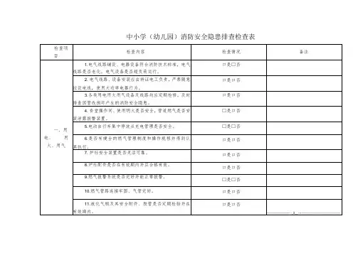中小学(幼儿园)消防安全隐患排查检查表