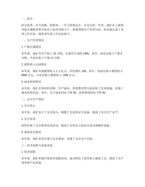粘土矿年终总结报告范文