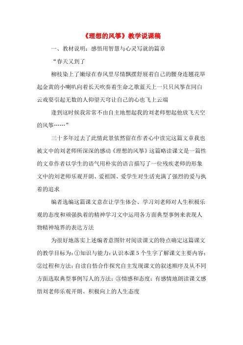 《理想的风筝》教学说课稿
