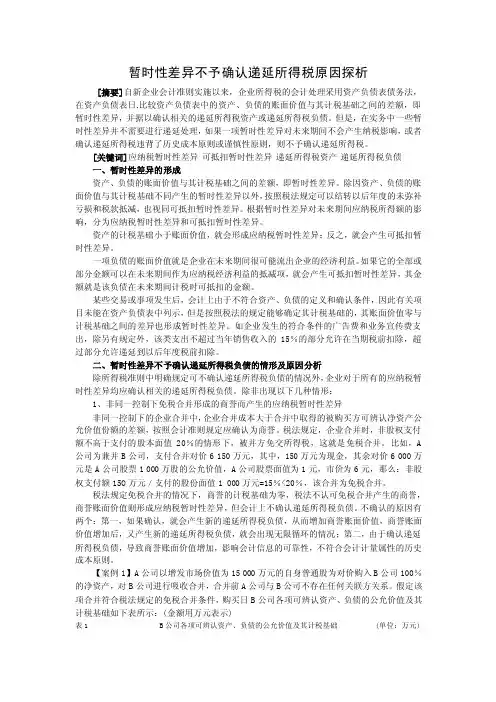 暂时性差异不予确认递延所得税原因探析