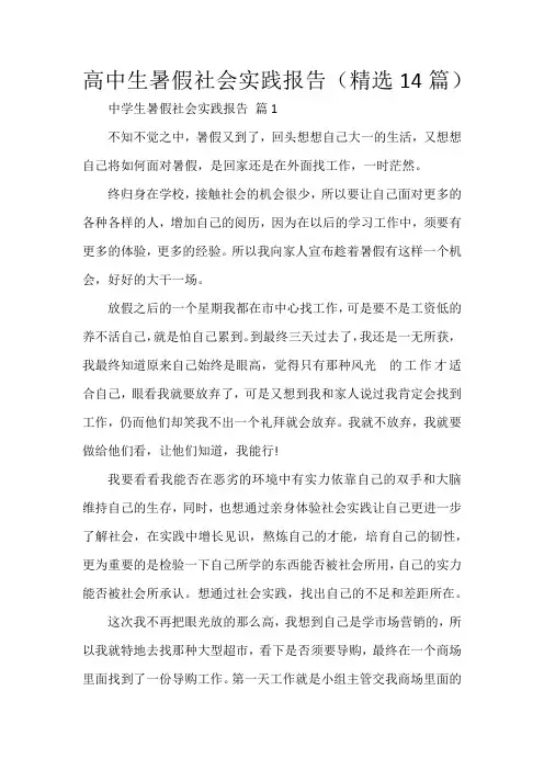 高中生暑假社会实践报告(精选14篇)