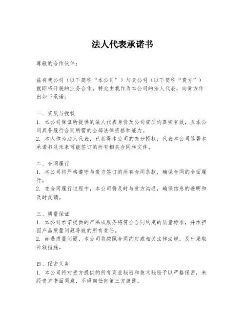 法人代表承诺书