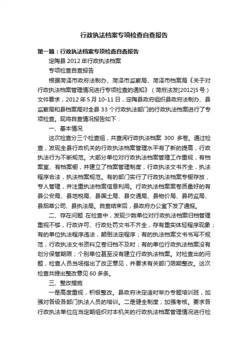 行政执法档案专项检查自查报告