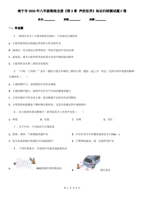 南宁市2020年八年级物理全册《第3章 声的世界》知识归纳测试题C卷