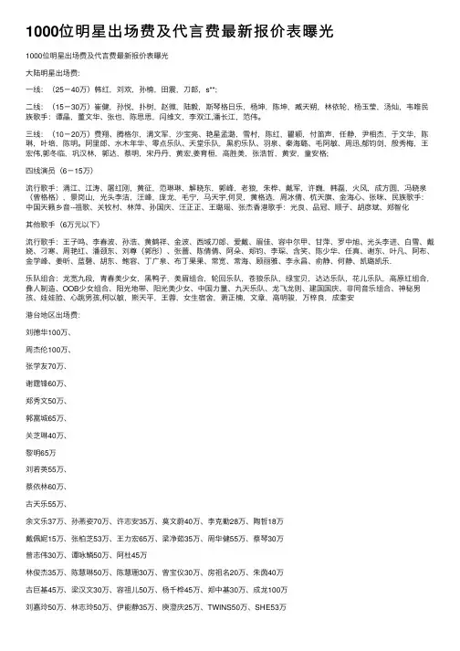 1000位明星出场费及代言费最新报价表曝光