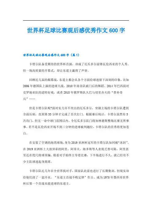 世界杯足球比赛观后感优秀作文600字