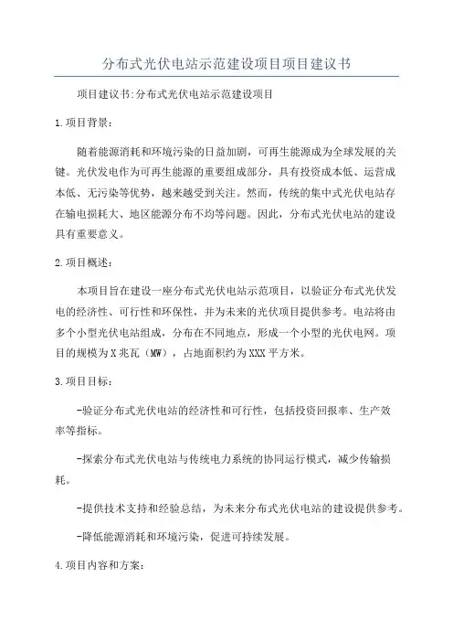 分布式光伏电站示范建设项目项目建议书