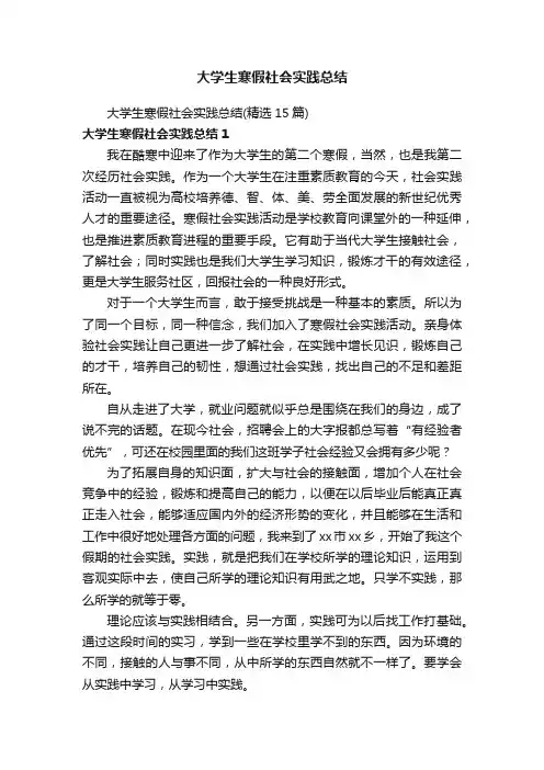 大学生寒假社会实践总结