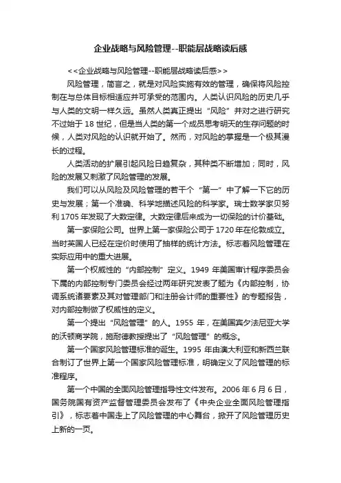 企业战略与风险管理--职能层战略读后感