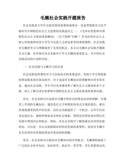 毛概社会实践开题报告