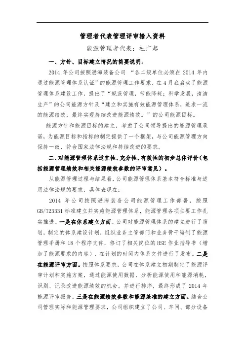 能源管理体系管理者代表管理评审输入资料XX.doc