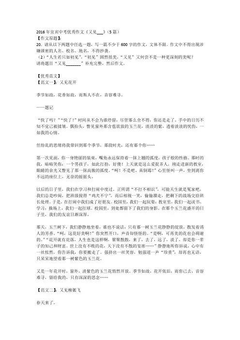 2016年宜宾中考优秀作文《又见___》(5篇)