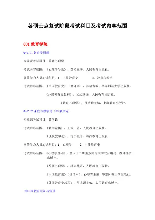 西华师范大学各硕士点复试阶段考试科目及考试内容范围