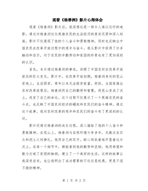 观看《杨善洲》影片心得体会