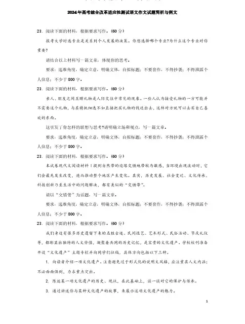 2024高考模拟九省联考语文作文试题解析及例文点评(1)