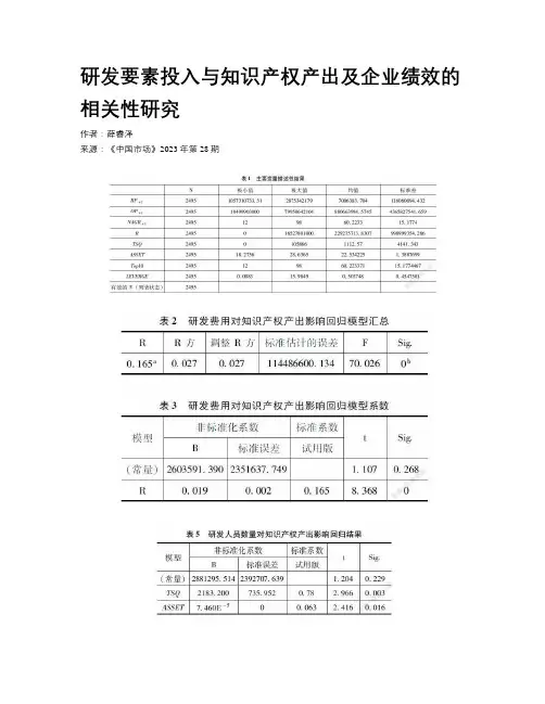 研发要素投入与知识产权产出及企业绩效的相关性研究