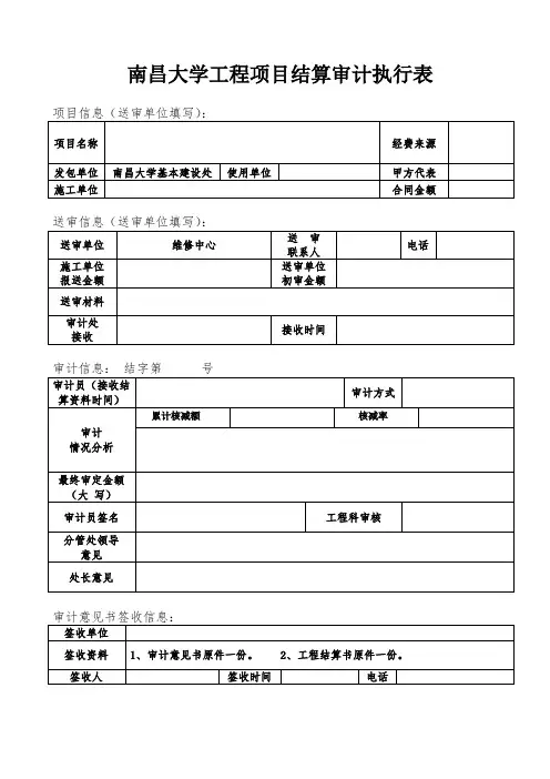 结算审计执行表
