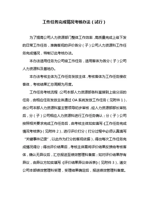 工作任务完成情况考核办法(试行)