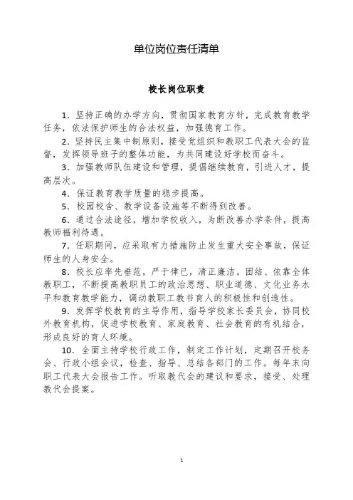 (完整版)学校岗位责任清单