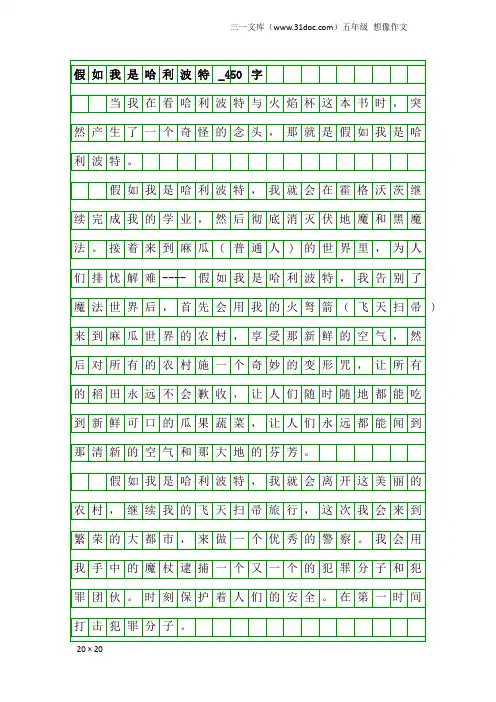 五年级想像作文：假如我是哈利波特_450字