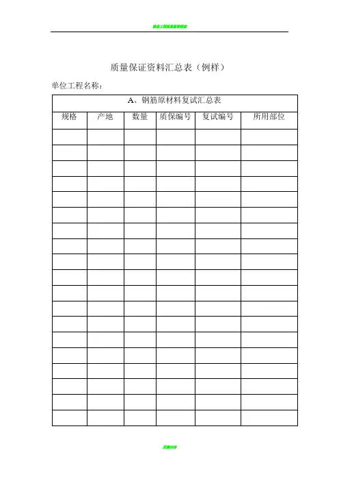 质量保证资料汇总表--示例