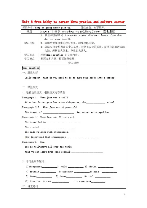七年级英语下册 Unit 8 From hobby to career More pratice and culture corner导学案(新版)牛津深圳版